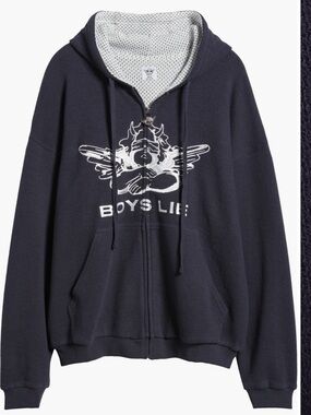 Boys Lie Guarded Angel Interlock Harley Navy Zip-Up Size XS OVERSIZED EUC